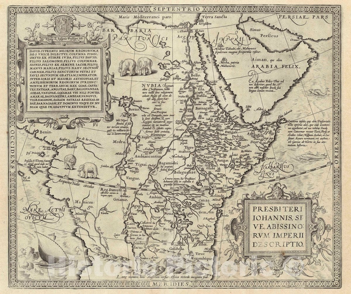 Historic Map : Ethiopia, Africa, Central Presbiteri Iohannis, Sive, Abissinorum Imperii Descriptio, 1608 Atlas , Vintage Wall Art