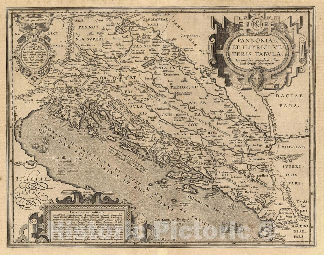 Historic Map : Croatia, Dalmatian Coast (XIX) Pannoniae, Et Illyrici Veteris Tabula, 1590 Atlas , Vintage Wall Art