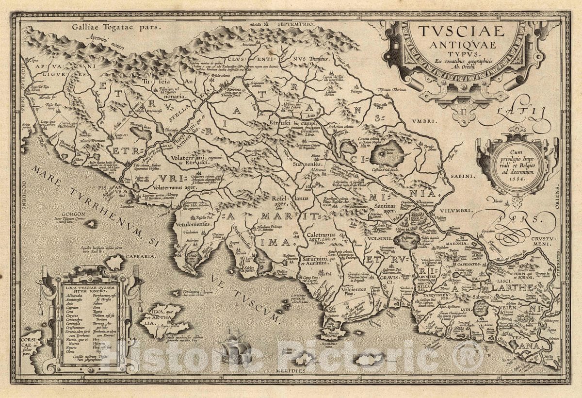 Historic Map : Italy, Tuscany (Italy) (xxii) Tusciae Antiquae Typus, 1584 Atlas , Vintage Wall Art