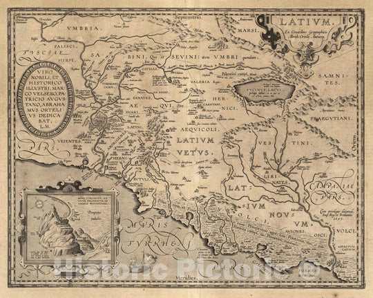 Historic Map : Italy, Rome Region (Italy) Latium. Ex Conatibus Geographicis Abrah. , 1595, Vintage Wall Art