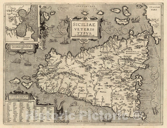 Historic Map : Italy, Sicily (Italy) (xxv) Siciliae Veteris Typus, 1584 Atlas , Vintage Wall Art