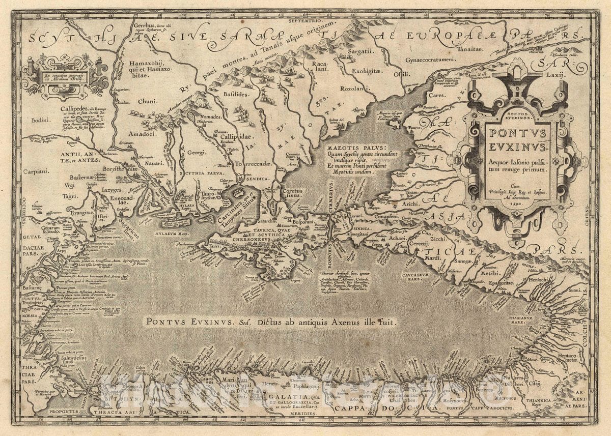 Historic Map : Turkey, Black Sea Pontos Eukseinos. Pontus Euxinus.. 1590,, Vintage Wall Art