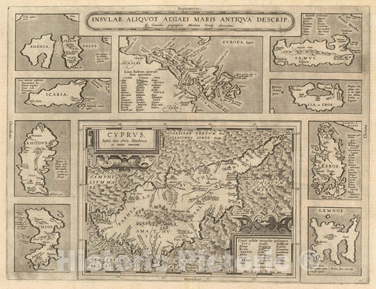 Historic Map : Cyprus, Aegean Sea (XXX) Insular. Aliquot Aegaei Maris Antiqua Descrip, 1608 Atlas , Vintage Wall Art