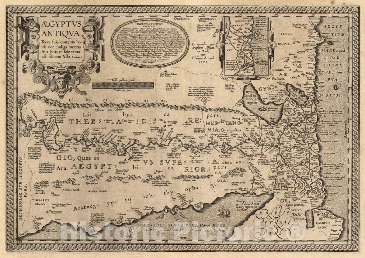 Historic Map : Egypt, Nile River Aegyptus Antiqua. Terra suis contenta bonis, 1595 , Vintage Wall Art