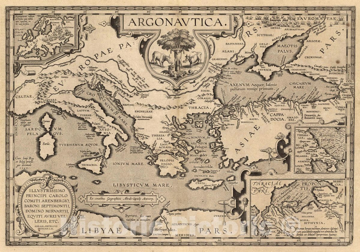 Historic Map : Greece, Mediterranean Argonautica. Ex conatibus Geographicis Abrah.1598, Vintage Wall Art