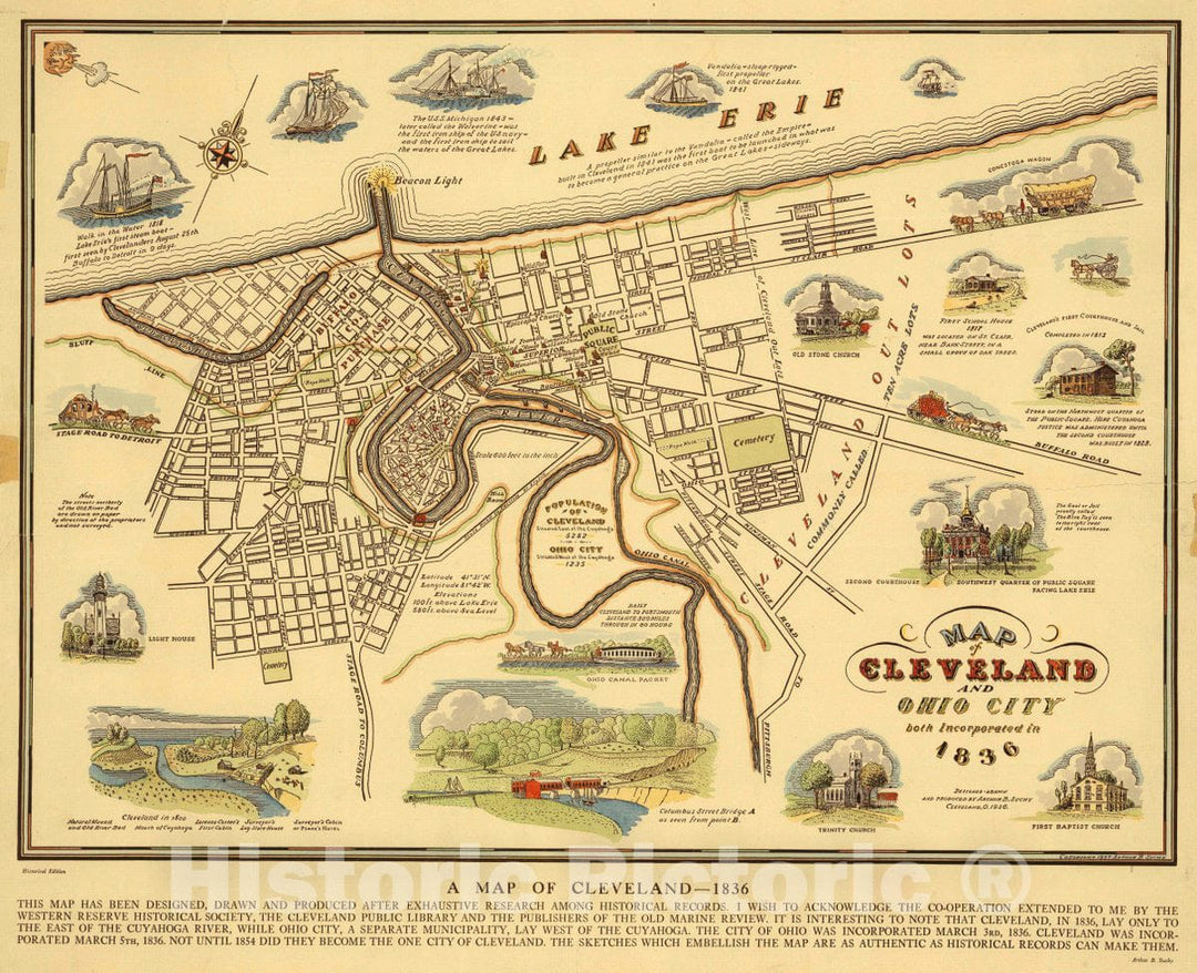 Historic Map : Cleveland - 1836, 1937 Pictorial Map - Vintage Wall Art