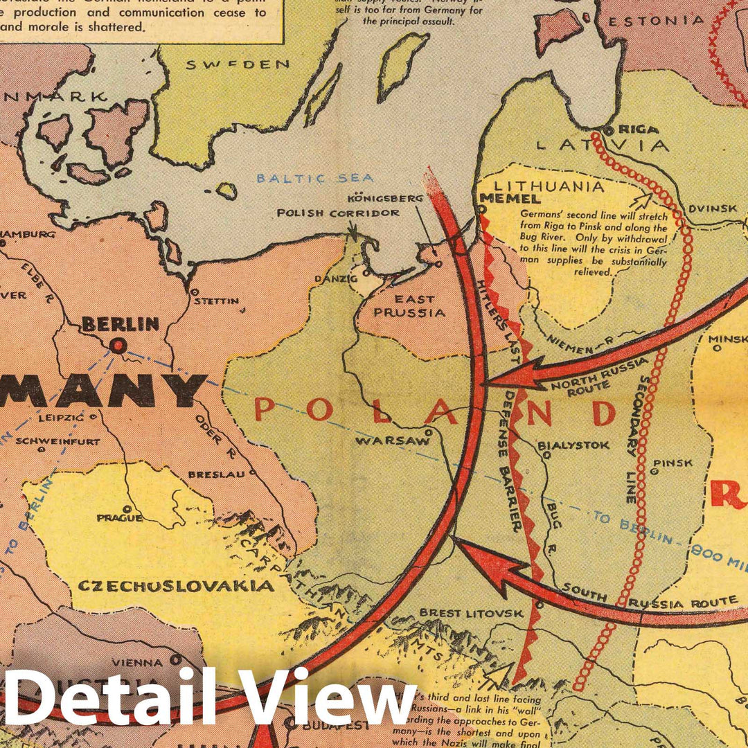 Historic Map : Germans, Backing toward034;Inner Fortress034; Plan to Make Peace costly, 1943 Pictorial Map - Vintage Wall Art