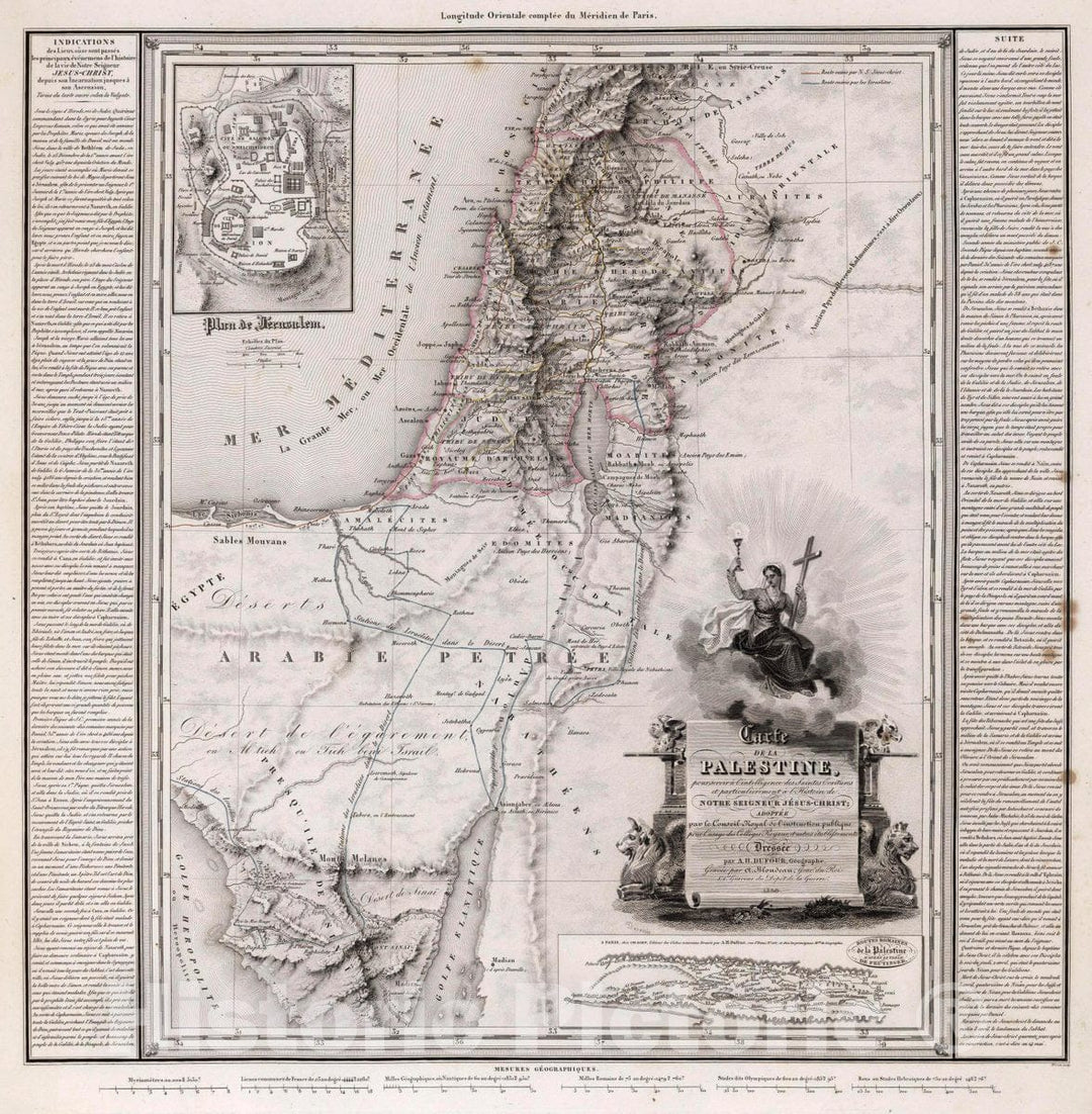 Historic Map : Palestine , Jerusalem, Carte de la Palestine, a l'histoire de Notre Seigneur Jesus Christ, 1830 Atlas , Vintage Wall Art