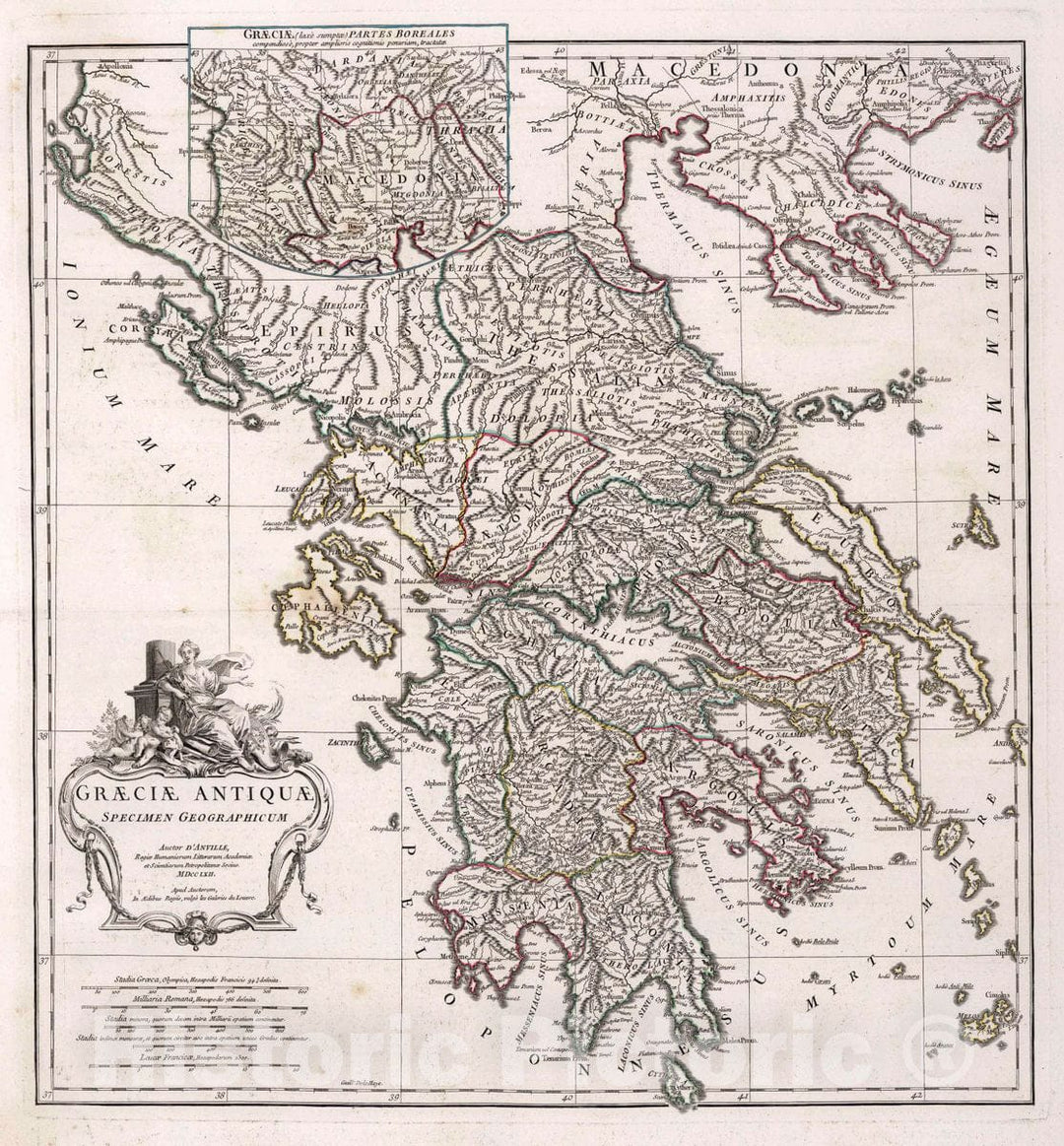 Historic Map : Greece, Graeciae antiquae, Specimen geographicum, 1762 Atlas , Vintage Wall Art