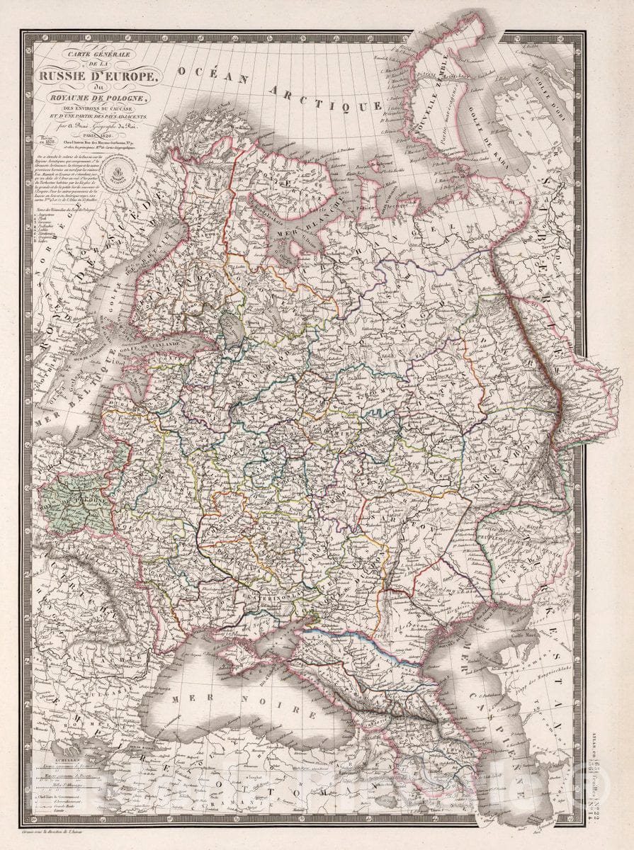 Historic Map : Russia, Europe, Eastern Carte generale de la Russie d'Europe, 1826 Atlas , Vintage Wall Art