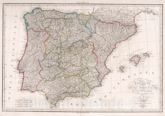 Historic Map : Spain, Espagne et Portugal. Dressee par le Chev. Lapie, Geographer. Dedies et presentes Au Roi. A Paris, 1829 Atlas , Vintage Wall Art