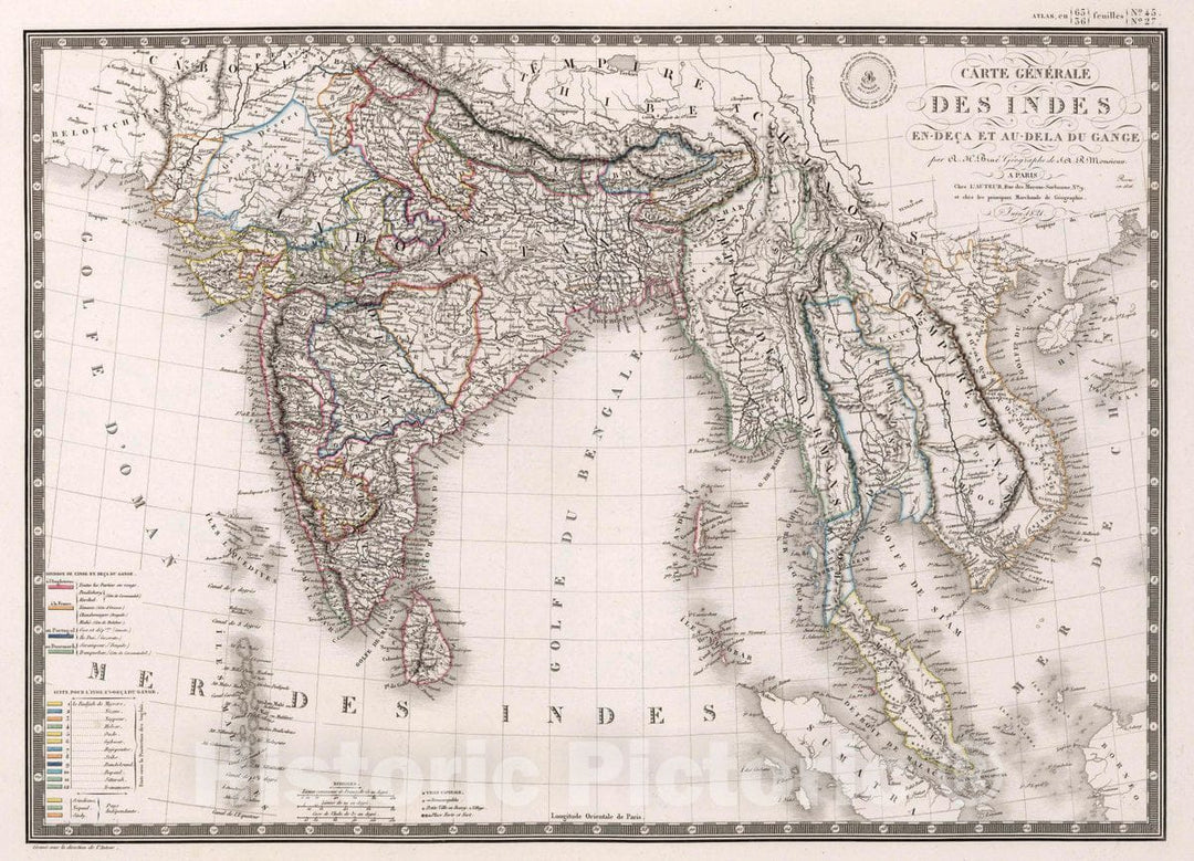 Historic Map : India, South Asia Carte generale des Indes en-deca et au-dela du Gange, 1821 , Vintage Wall Art