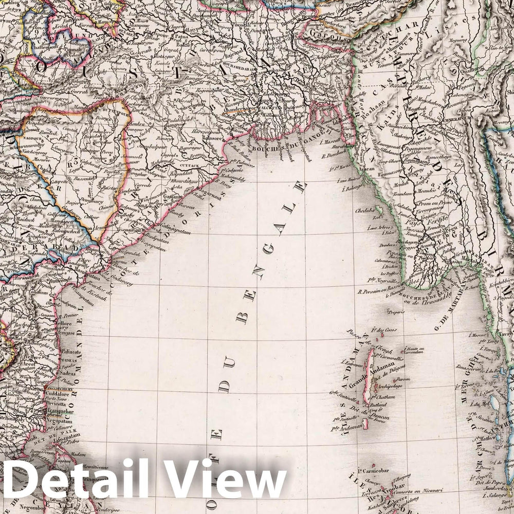 Historic Map : India, South Asia Carte generale des Indes en-deca et au-dela du Gange, 1821 , Vintage Wall Art