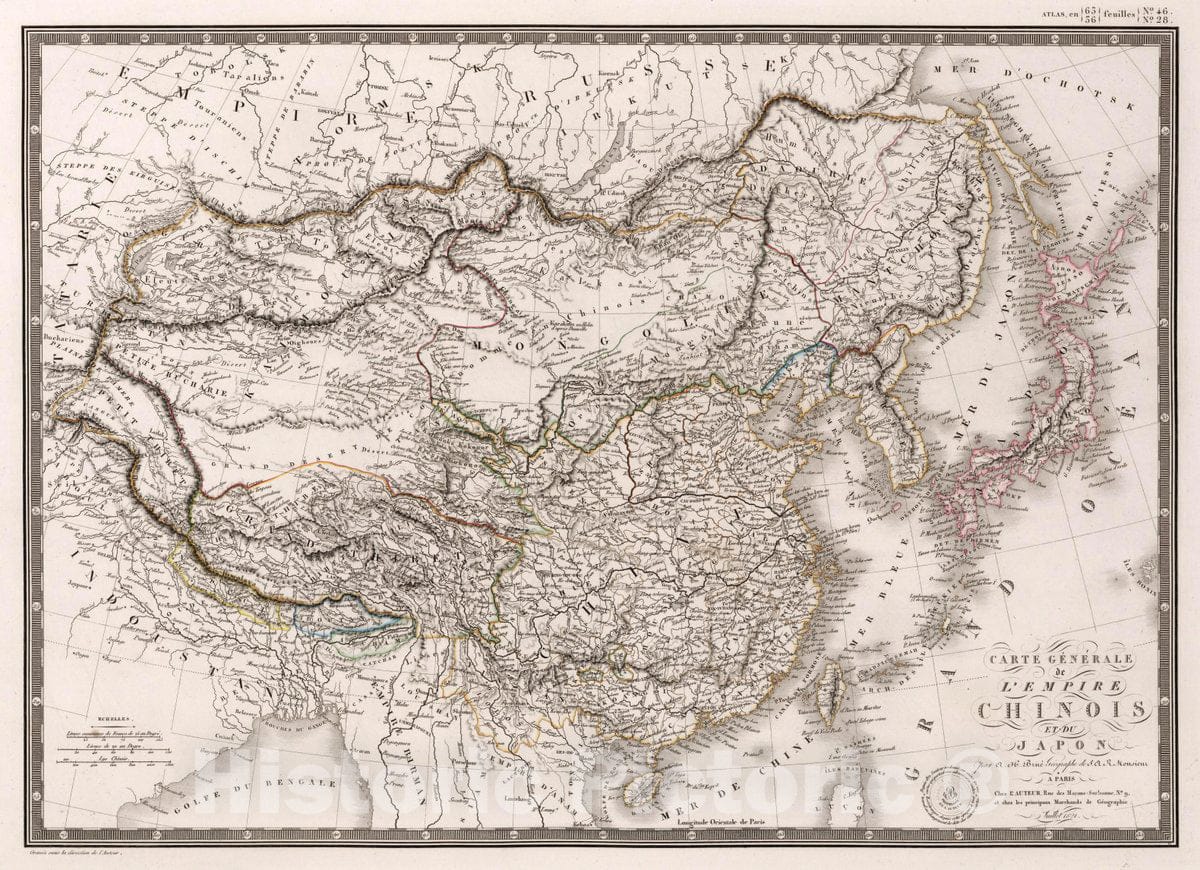 Historic Map : China, East Asia Carte generale de l'Empire Chinois et du Japon, 1821 Atlas , Vintage Wall Art