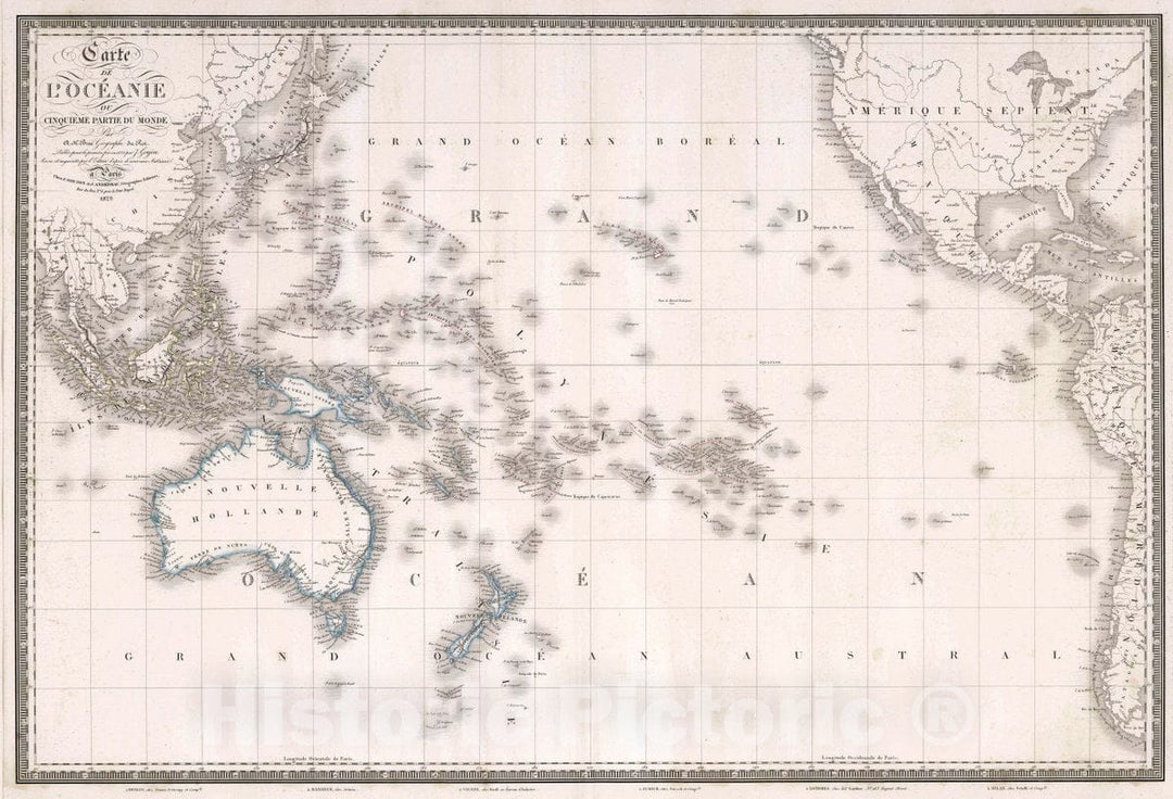 Historic Map : Australia, , Pacific Carte de l'Oceanie ou cinquieme Partie du Monde, 1829 Atlas , Vintage Wall Art