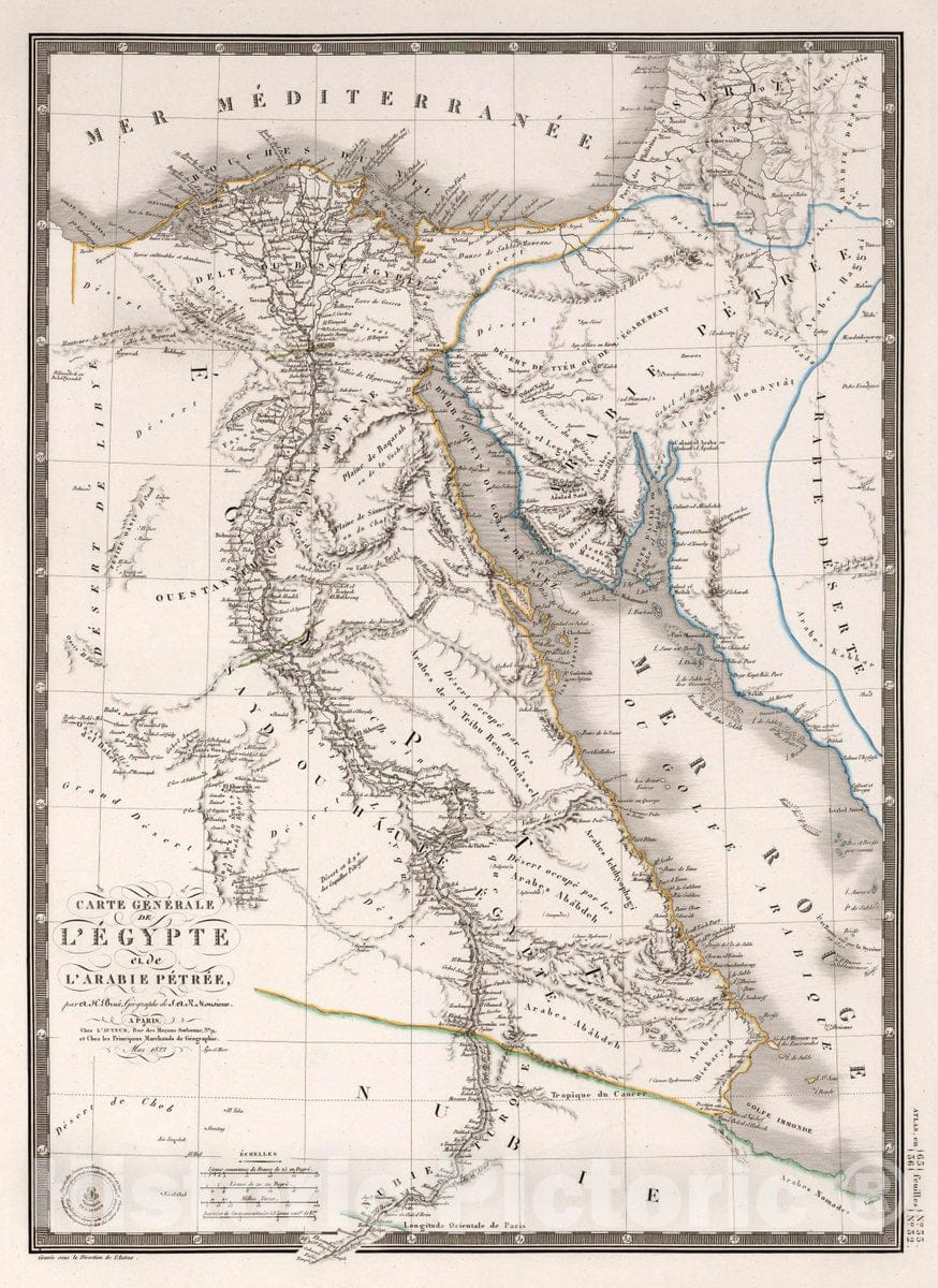 Historic Map : Egypt, , Africa Carte generale de l'Egypte et de l'Arabie Petree, 1822 Atlas , Vintage Wall Art