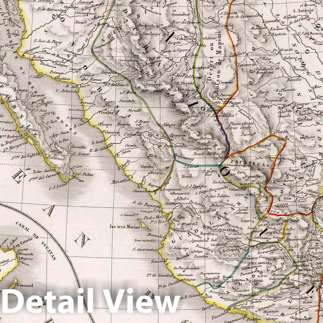 Historic Map : Mexico, , North America Carte General des Etats-UNIS Mexicains et des Provinces - UNIS de l'amerique Centrale, 1825 Atlas , Vintage Wall Art