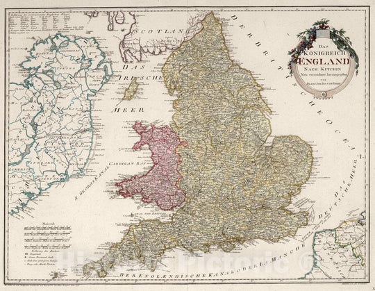 Historic Map : England, Das konigreiche England : Nach Kitchin. Neu verzeichnet herausgegeben von Franz Joh. Jos. Von Reilly, 1795 Atlas , Vintage Wall Art