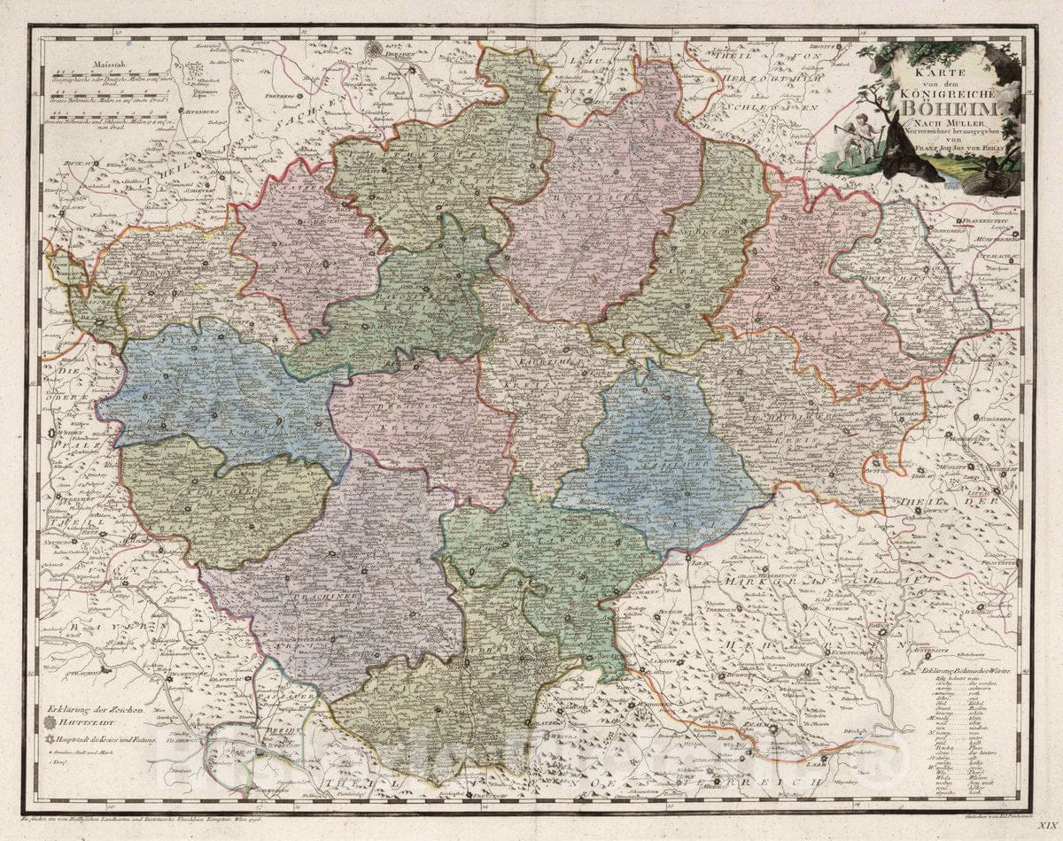 Historic Map : Czech Republic, XIX. Karte von dem konigreiche Boheim, 1796 Atlas , Vintage Wall Art