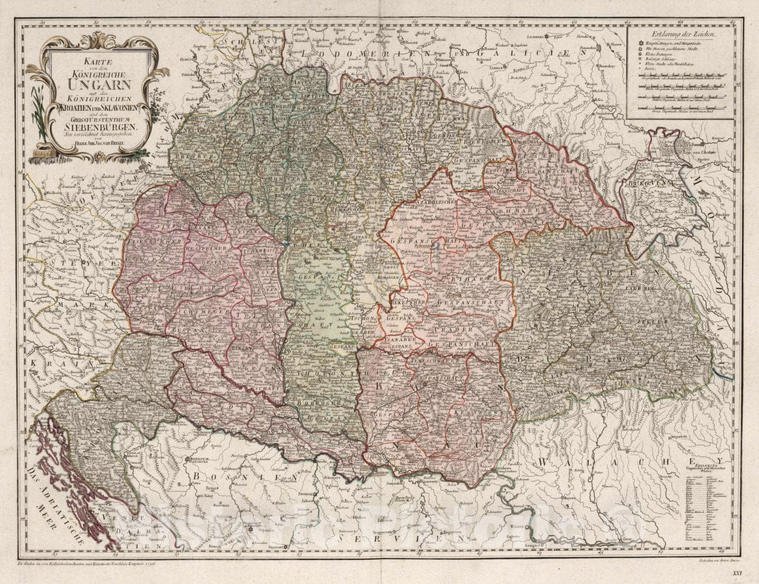 Historic Map : Hungary, XXI. Karte von dem konigreiche Ungarn, 1796 Atlas , Vintage Wall Art