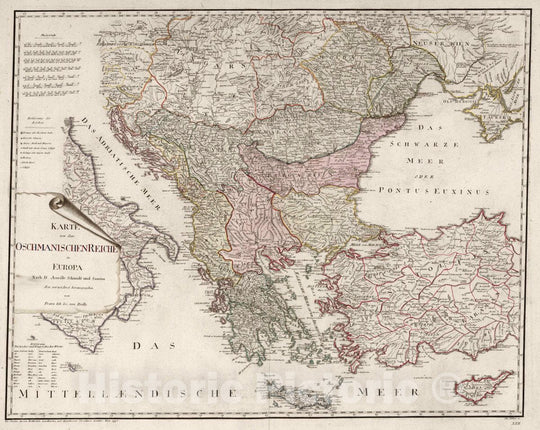 Historic Map : Turkey, Balkan Peninsula XXII. Karte von dem Oschmanischen Reiche in Europa, 1795 Atlas , Vintage Wall Art