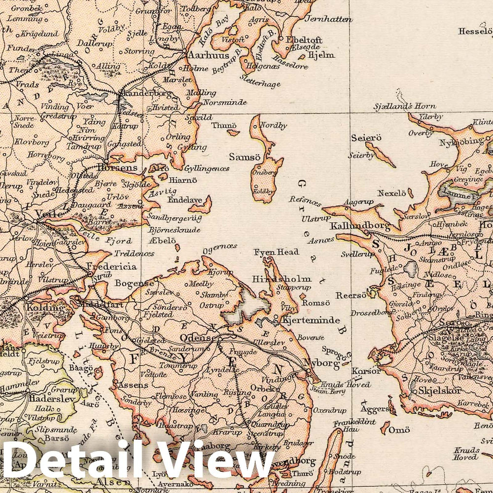 Historic Map : Denmark with Schleswig and Holstein, 1882 Atlas - Vintage Wall Art