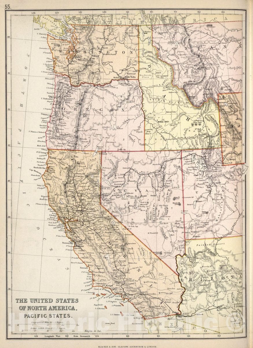 Historic Map : United States of North America, Pacific States, 1882 Atlas - Vintage Wall Art