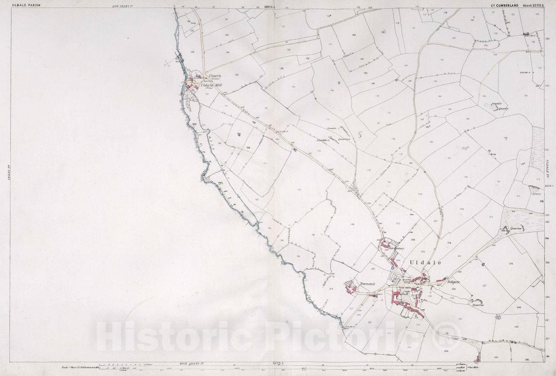 Historic Map : Uldale Parish. Co. Cumberland. Sheet XLVII.1, 1865 Atlas - Vintage Wall Art