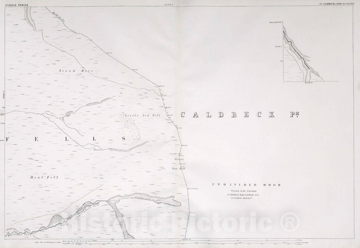 Historic Map : Uldale Parish. Co. Cumberland. Sheet XLVII.11. Sheet XLVII.7, 1865 Atlas - Vintage Wall Art