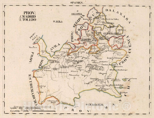 Historic Map : Spain, V.1:1-5: IV: Spanien. Prov: 1. Madrid. 2. Toledo, 1825 Atlas , Vintage Wall Art