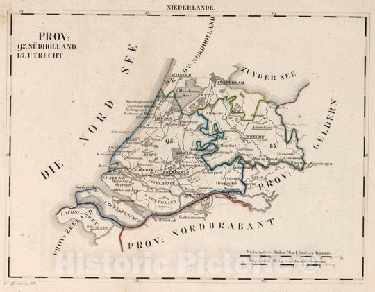 Historic Map : Netherlands, V.1:1-5: V:1. Niederlande: Prov: 9a. Sudholland. 13. Utrecht, 1825 Atlas , Vintage Wall Art