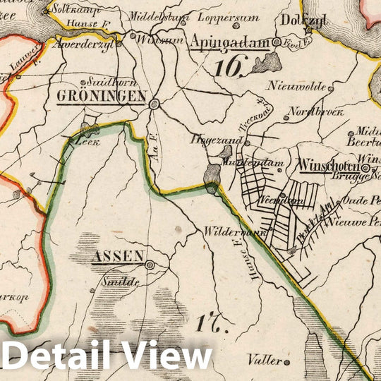 Historic Map : Netherlands, V.1:1-5: V:1. Niederlande: Prov: 16. Groningen. 17. Drenthe, 1825 Atlas , Vintage Wall Art