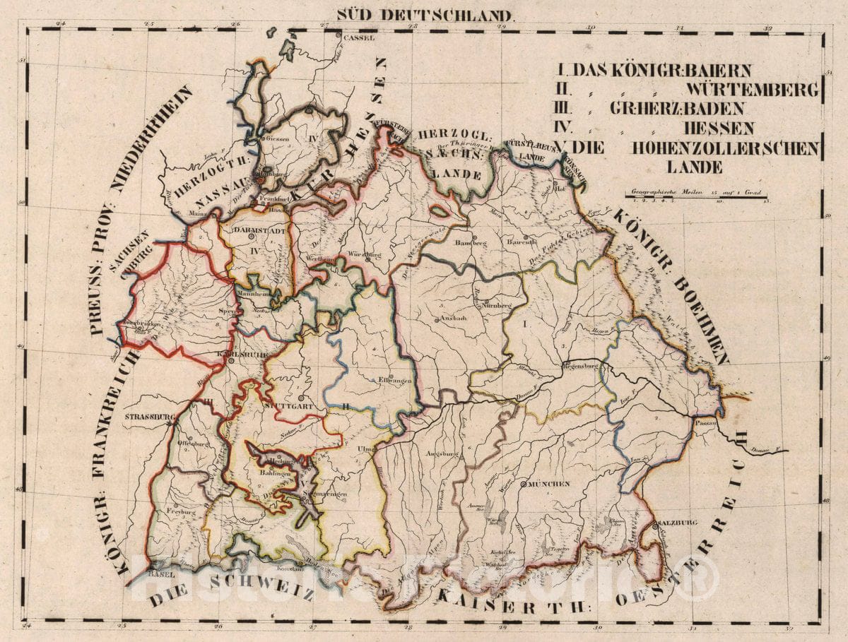 Historic Map : Germany, V.2: 6-10: VI: Sud Dutschland, 1825 Atlas , Vintage Wall Art