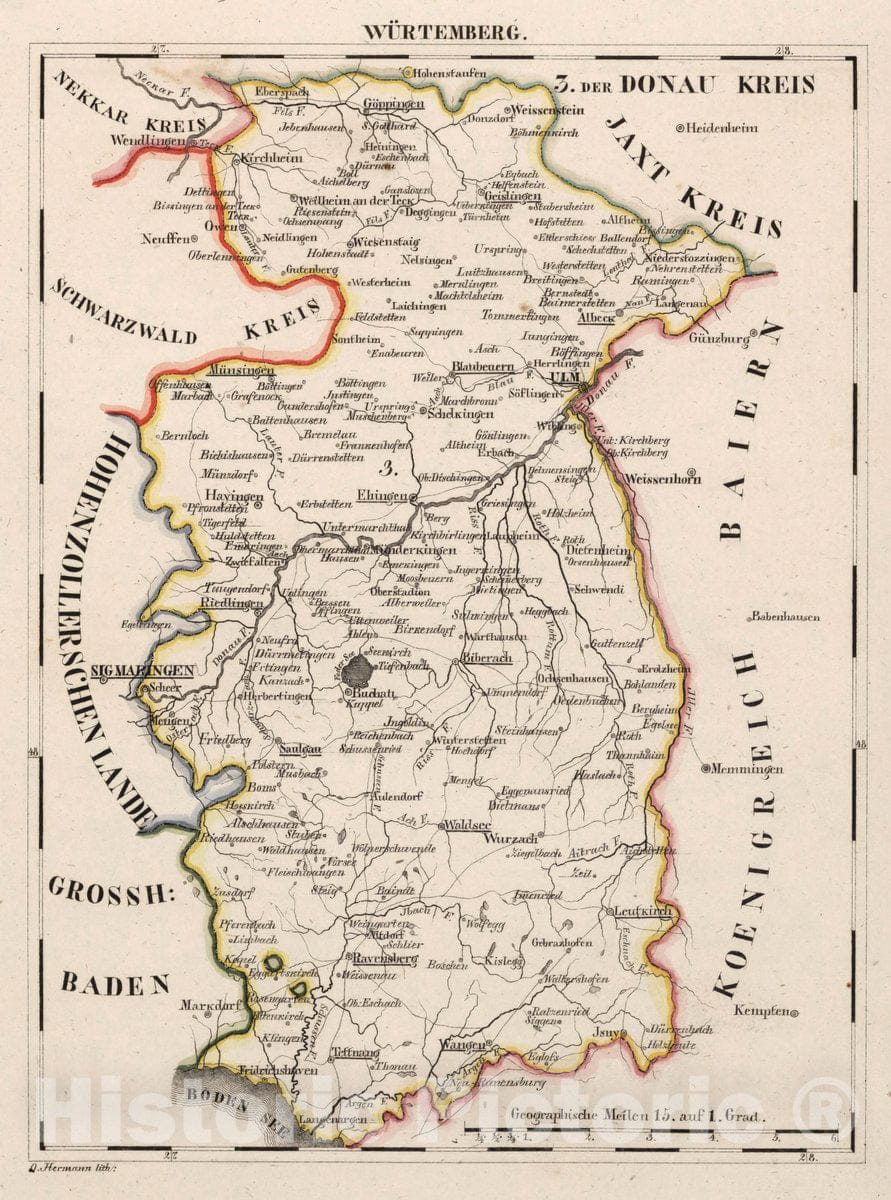 Historic Map : Germany, V.2: 6-10: VI: II. Wurtemberg. Der Donau Kreis, 1825 Atlas , Vintage Wall Art