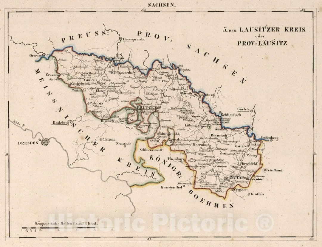 Historic Map : Germany, V.2:6-10:VIII. Schsen. 5. Der Lausitzer Kreis. Oder Prov: Lausitz, 1825 Atlas , Vintage Wall Art