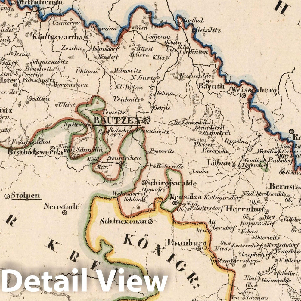 Historic Map : Germany, V.2:6-10:VIII. Schsen. 5. Der Lausitzer Kreis. Oder Prov: Lausitz, 1825 Atlas , Vintage Wall Art