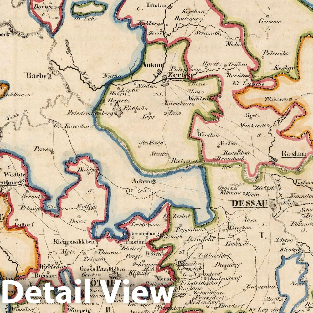 Historic Map : Germany, V.2:6-10:VIII. Anhalt Dessau und Kothen. Herzogth: I. Anhalt Dessau. II. Anhalt Kothen, 1825 Atlas , Vintage Wall Art