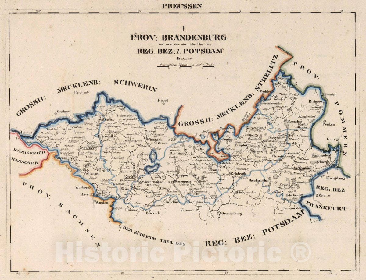 Historic Map : Prussia , Germany, V.2:6-10:IX. Preussen. I. Prov: Brandenburg Reg: Bez: 1. Potsdam Kr. 9-14, 1825 Atlas , Vintage Wall Art