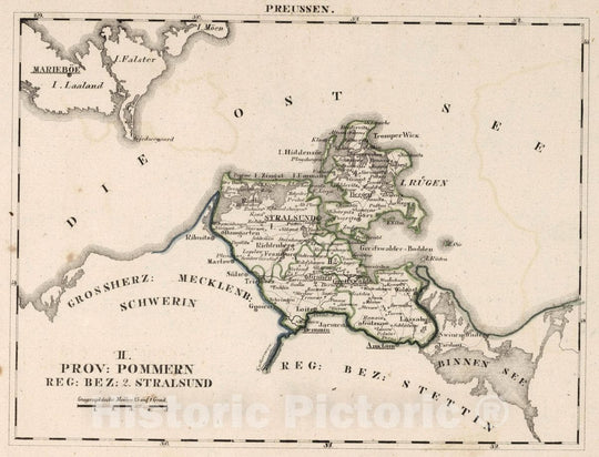 Historic Map : Prussia , Germany, V.2:6-10:IX. Preussen. II. Prov: Pommern. Reg: Bez: 2. Stralsund, 1825 Atlas , Vintage Wall Art