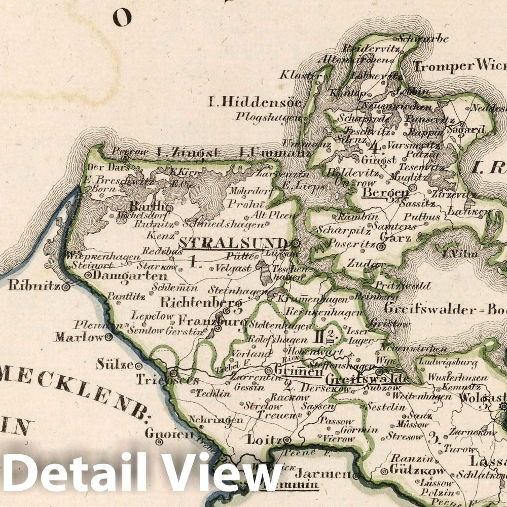 Historic Map : Prussia , Germany, V.2:6-10:IX. Preussen. II. Prov: Pommern. Reg: Bez: 2. Stralsund, 1825 Atlas , Vintage Wall Art