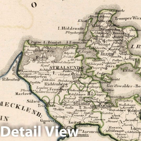 Historic Map : Prussia , Germany, V.2:6-10:IX. Preussen. II. Prov: Pommern. Reg: Bez: 2. Stralsund, 1825 Atlas , Vintage Wall Art