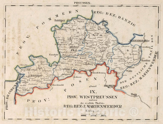 Historic Map : Prussia , Germany, V.2:6-10:X. Preussen. IX. Prov: Westpreussen. Reg: Bez: 1. Danzig. Reg: Bez: 2. Marienwerder. Kreis 9-13, 1825 Atlas , Vintage Wall Art