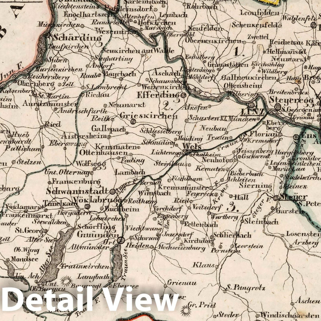 Historic Map : Germany, V.3:11-15:XI:1. Oesterreich. A. Deutsche Erbstaaten II. Land ob der Ens, 1828 Atlas , Vintage Wall Art