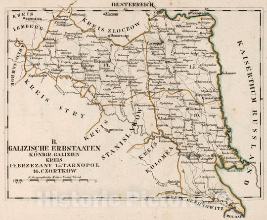 Historic Map : Austria, Eastern Europe V.3:11-15:XI:1.Oesterreich. B. Galizische Erbestaaten Koenigr: Galizien Kreis, 1828 Atlas v4 , Vintage Wall Art