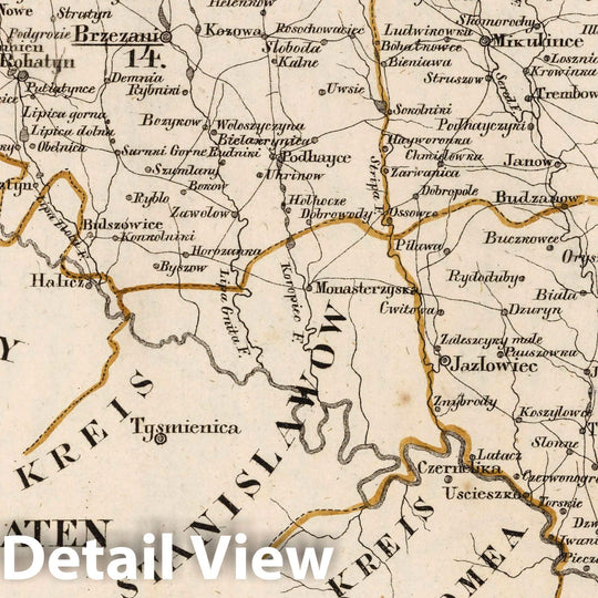 Historic Map : Austria, Eastern Europe V.3:11-15:XI:1.Oesterreich. B. Galizische Erbestaaten Koenigr: Galizien Kreis, 1828 Atlas v4 , Vintage Wall Art