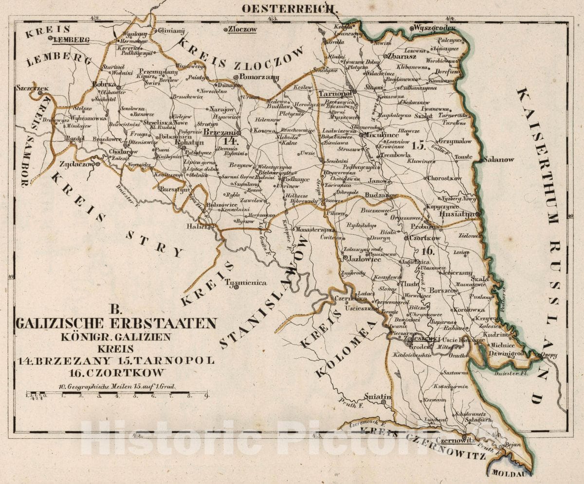 Historic Wall Map : Austria, Eastern Europe V.3:11-15:XI:1.Oesterreich. B. Galizische Erbestaaten Koenigr: Galizien Kreis, 1828 Atlas v6 , Vintage Wall Art