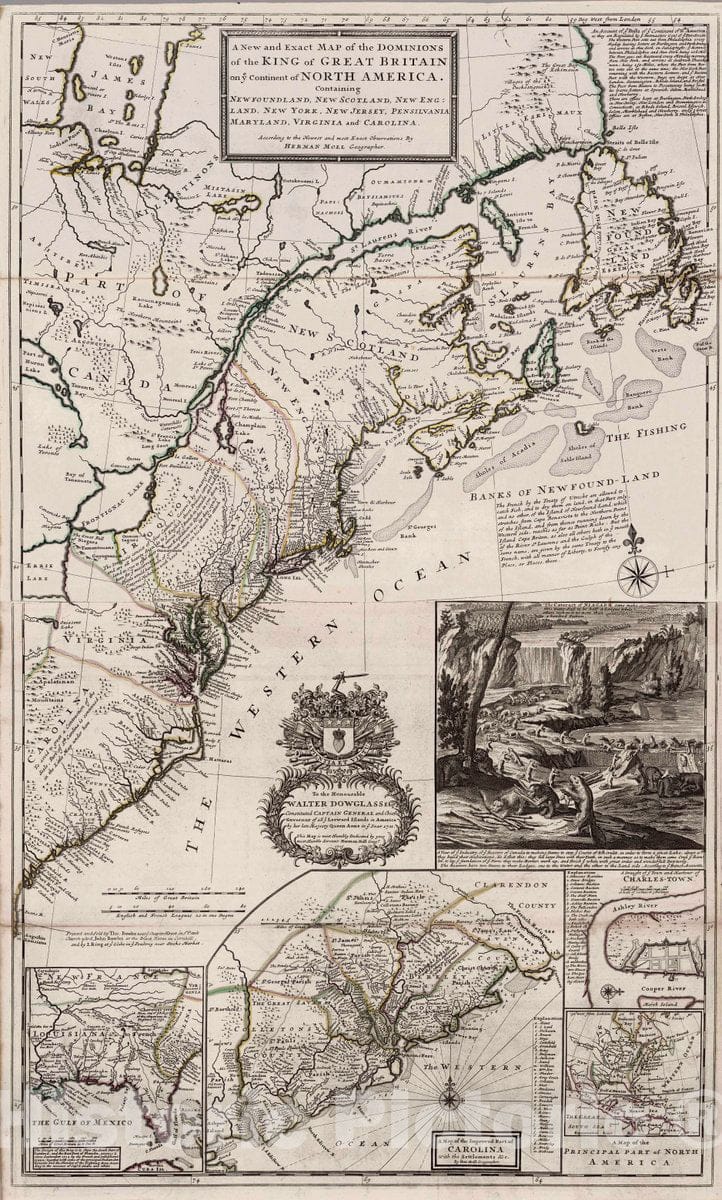 Historic Map : 1732 Dominions of The King of Great Britain on ye Continent of North America. - Vintage Wall Art