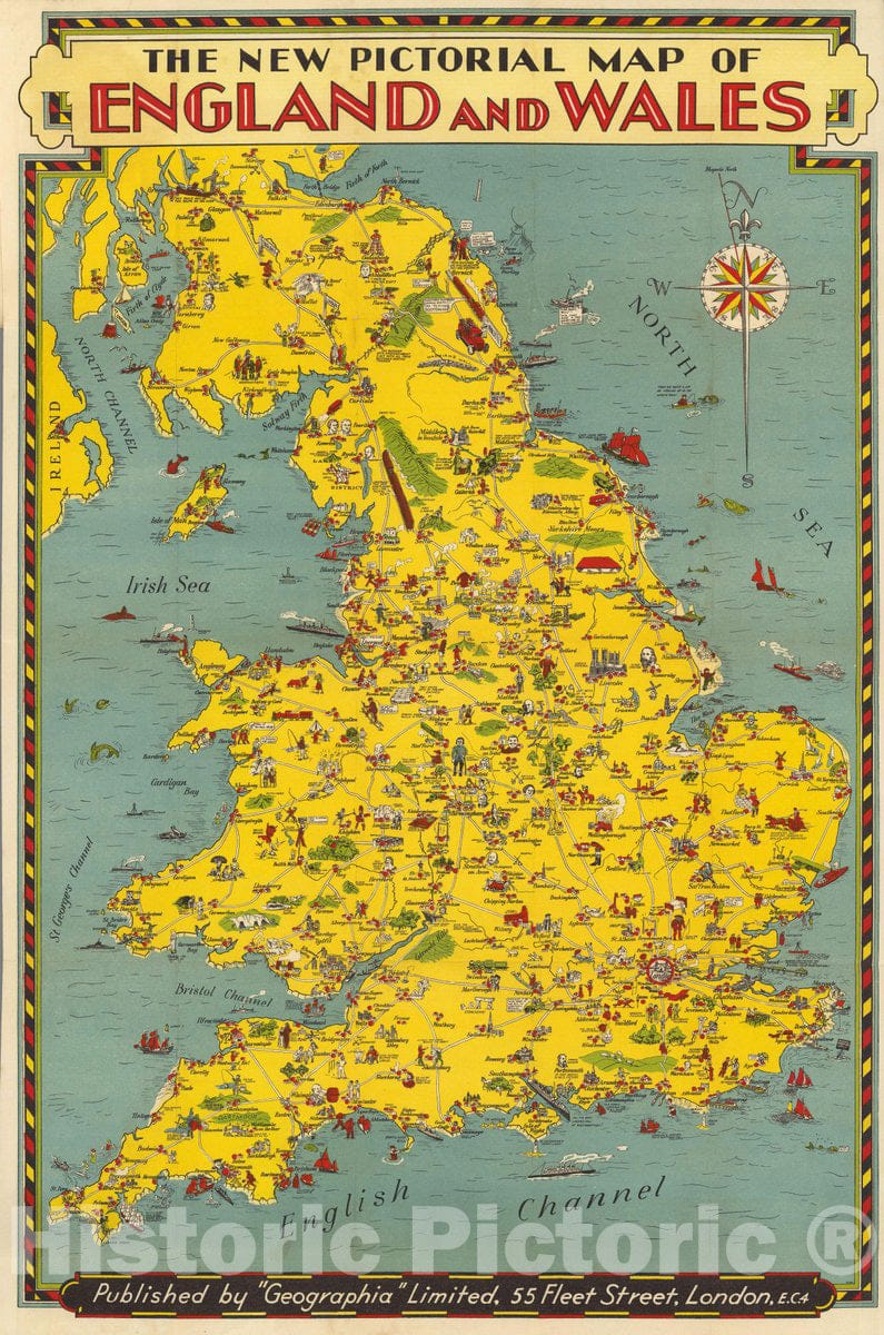 Historic Map - 1935 The New Pictorial map of England and Wales - Vintage Wall Art