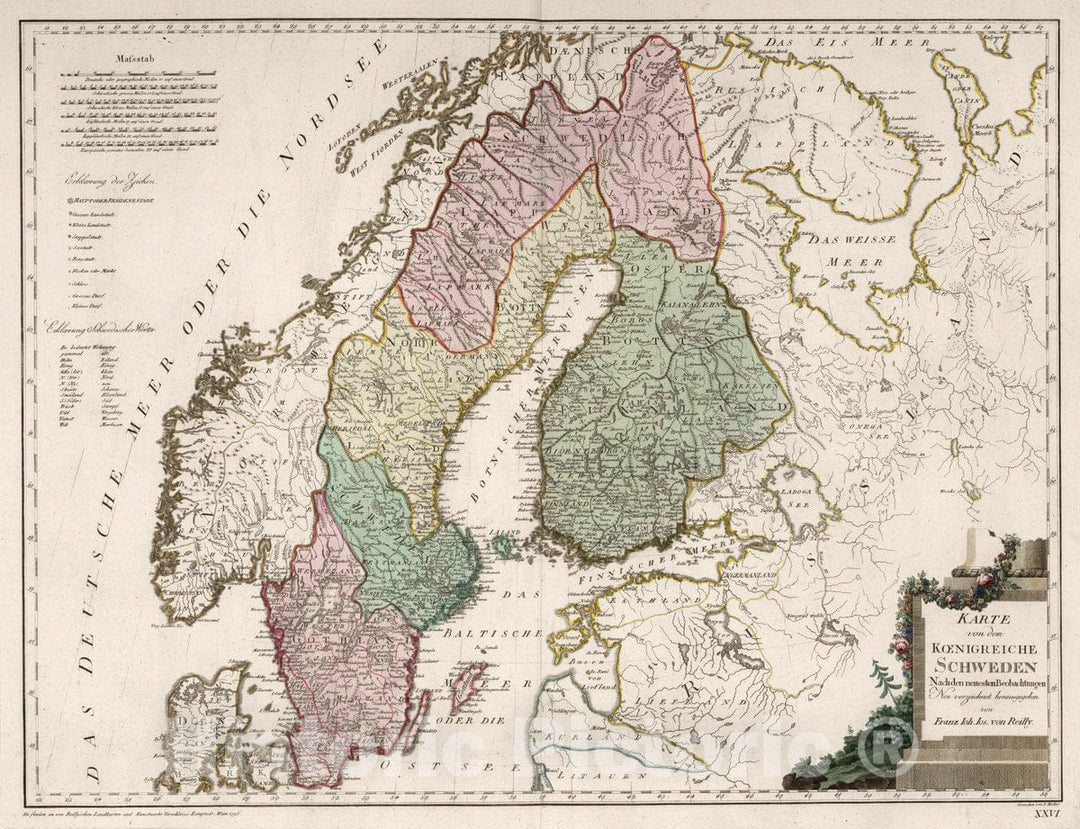 Historic Map : Sweden, XXVI. Karte von Koenigreiche Schweden, 1796 Atlas , Vintage Wall Art