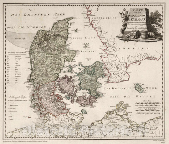 Historic Map : Denmark, XXVI. Karte Von Dem Koenigreiche Daenemark, 1796 Atlas , Vintage Wall Art